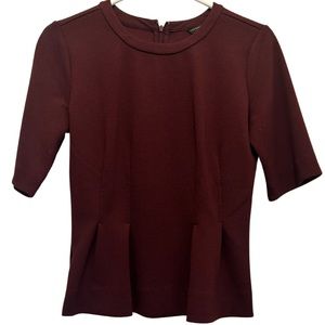 EUC Ann Taylor Burgundy Peplum Textured Top Size XS